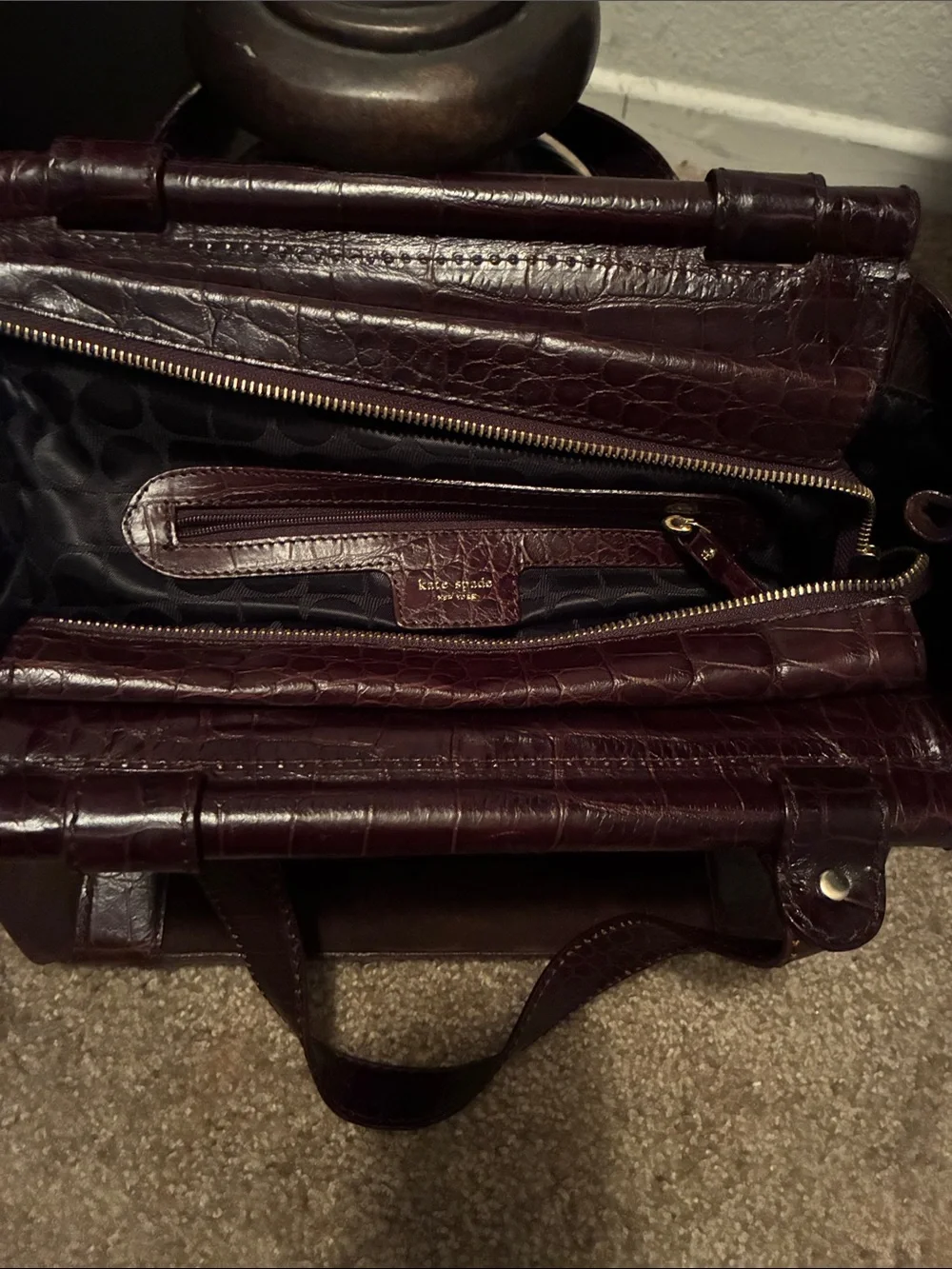 kate spade Dark Brown Suede and Croc-Trim Tote